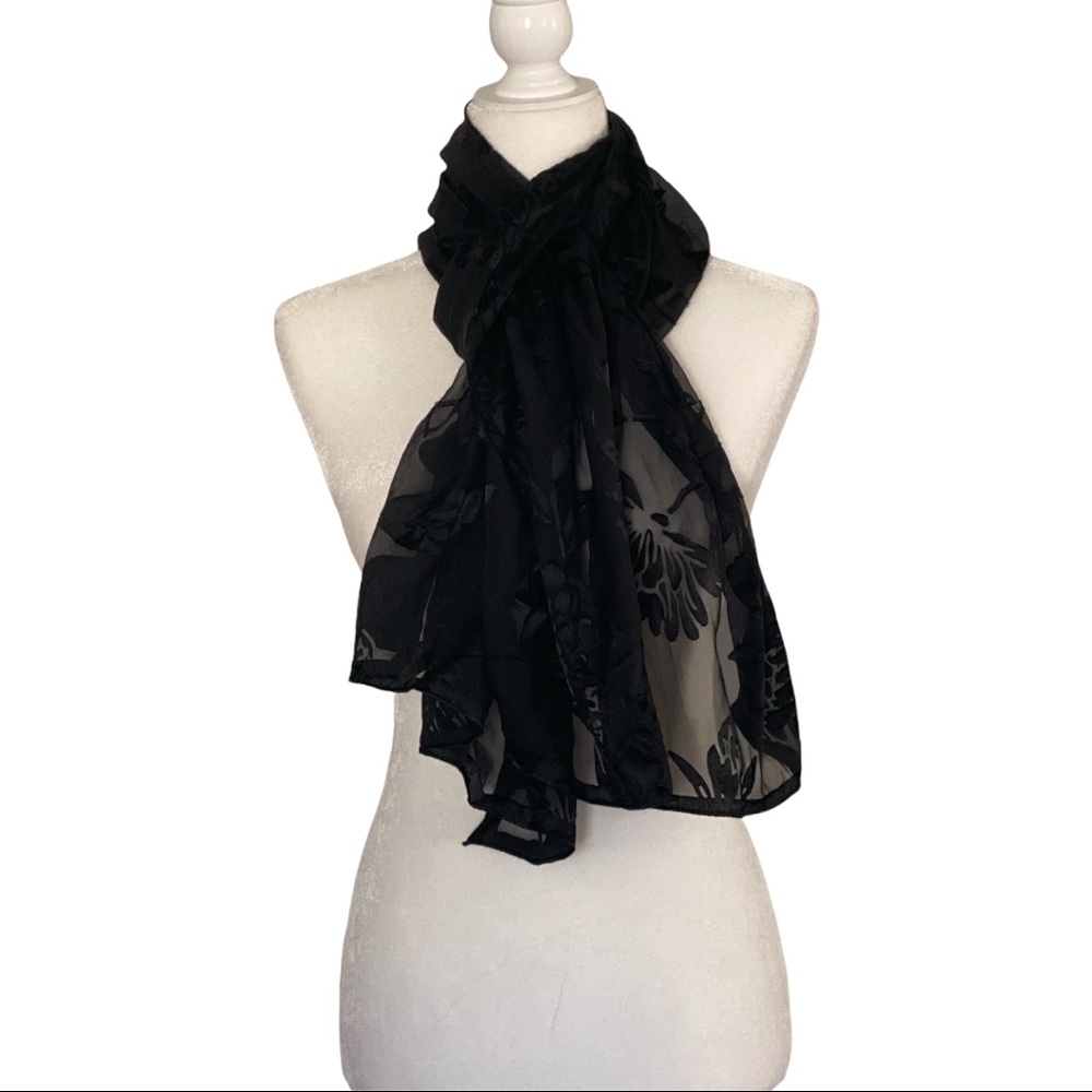 INC International Concepts Contrast Floral Burnout Wrap Black